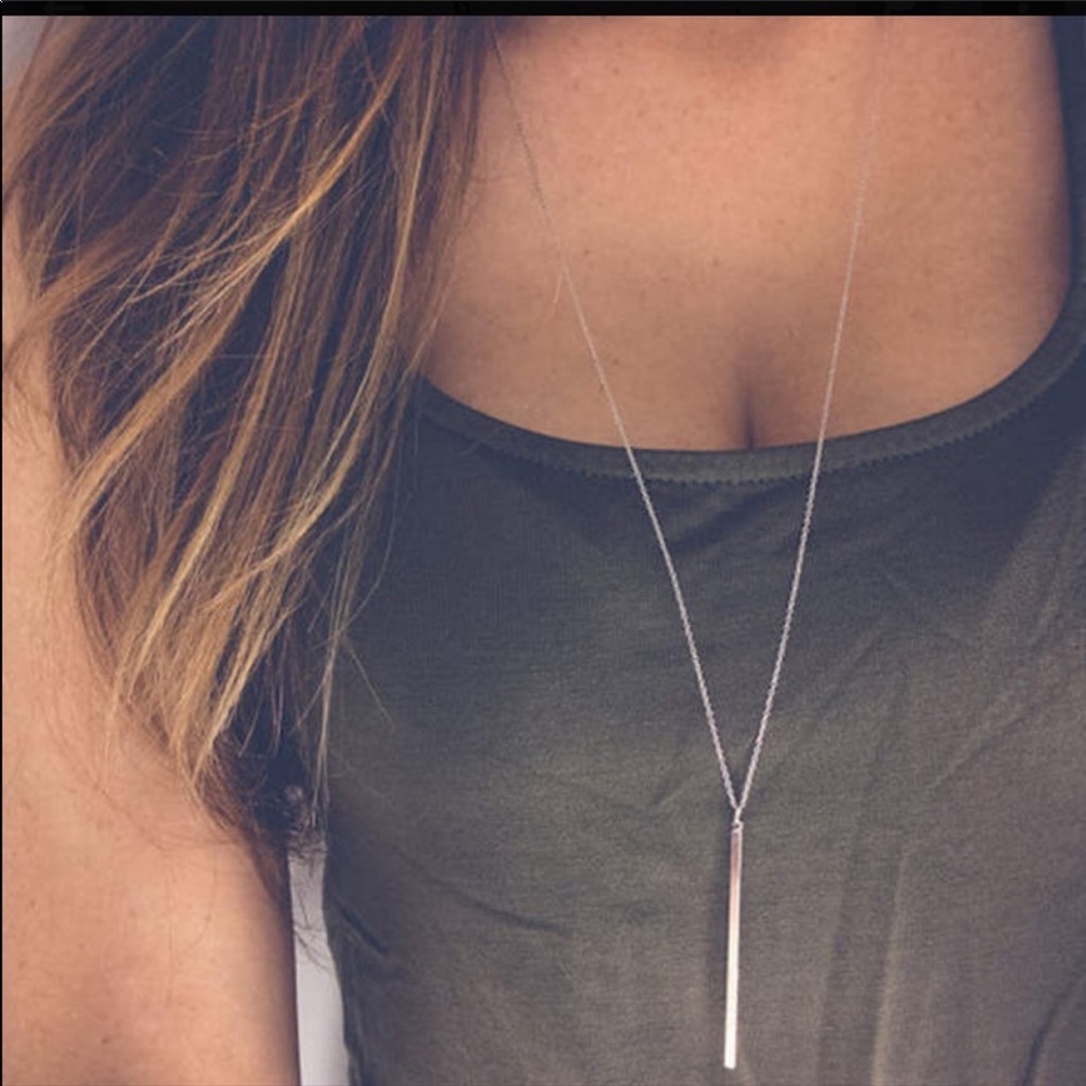 Silver minimal bar necklace minimalist bar&chain
